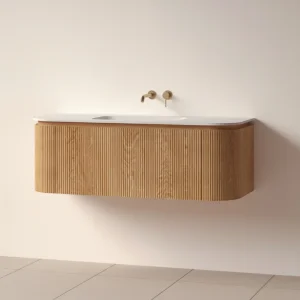 Faeber Lunar 3 Drawer Curved Fluted 1200mm Vanity Unit Oak With Matt White Basin 0th