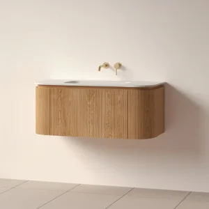 Faeber Lunar 3 Drawer Curved Fluted 1000mm Vanity Unit Oak With Matt White Basin 0th