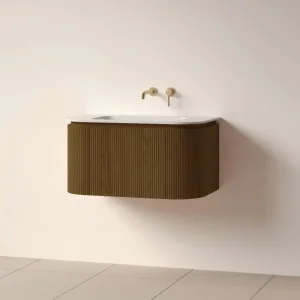 Faeber Lunar 3 Drawer Curved Fluted 800mm Vanity Unit Walnut With Matt White Basin 0th