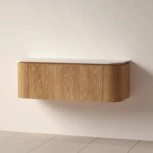 Faeber Lunar 3 Drawer Curved Fluted 1200mm Vanity Unit Oak With Matt White Countertop