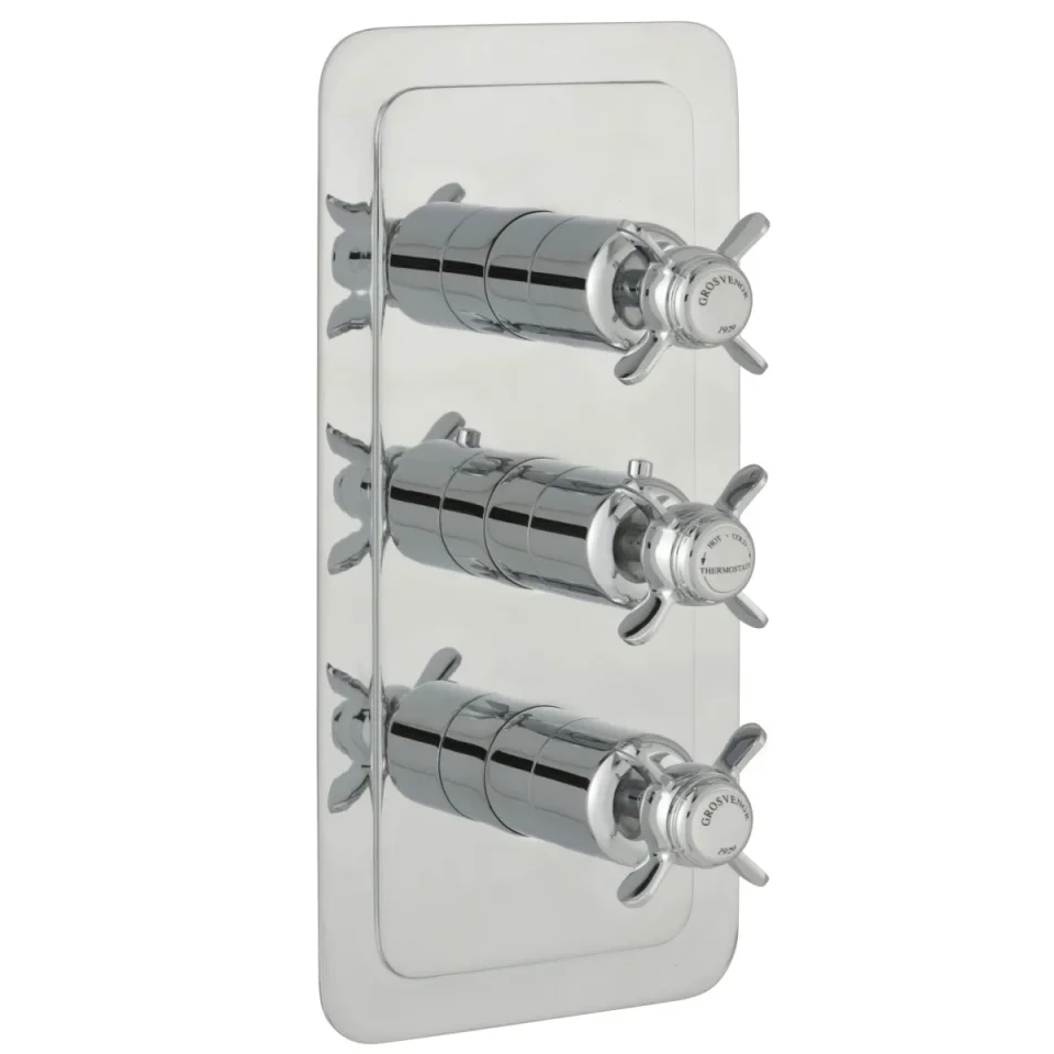 Just Taps Grosvenor Pinch Concealed Thermostatic 3 Outlet Valve Vertical Chrome detail view - Image 2