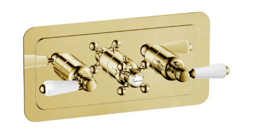 Just Taps Grosvenor Lever Thermostatic 3 Outlet Valve Horizontal Light Gold