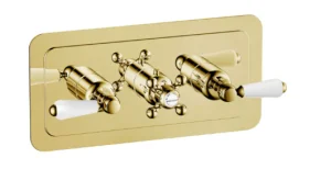 Just Taps Grosvenor Lever Thermostatic 3 Outlet Valve Horizontal Light Gold