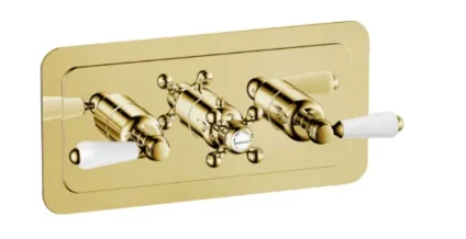 Just Taps Grosvenor Lever Thermostatic 3 Outlet Valve Horizontal Light Gold product image - Image 1