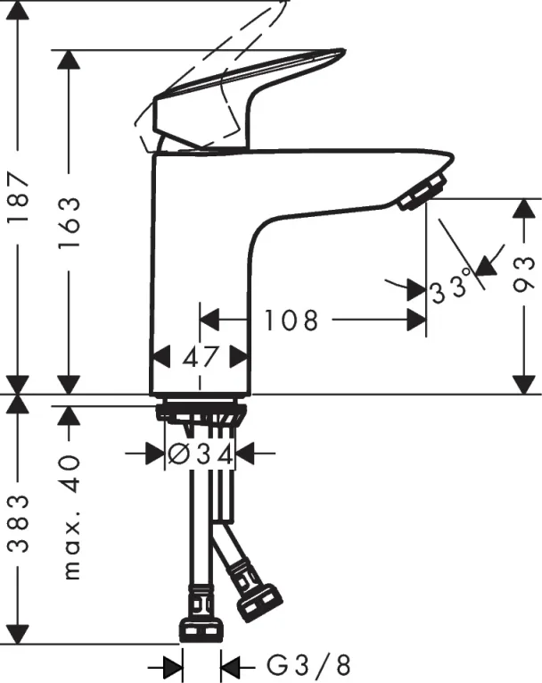 Hansgrohe Logis Single Lever Basin Mixer 100 Without Waste Chrome detail view - Image 3