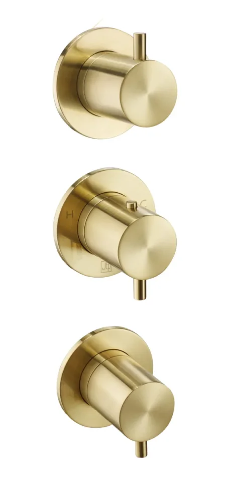 Just Taps Vos Modular 3 Handle 3 Outlet Thermostatic Shower Valve Brushed Brass product image - Image 1