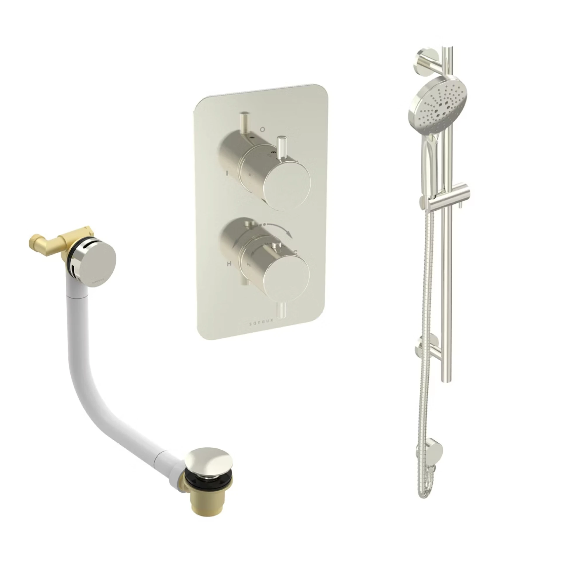 Saneux Cos 2 Way Shower Kit - W/ 3 Function Handset & Slider Rail & Bath Filler - Brushed Nickel