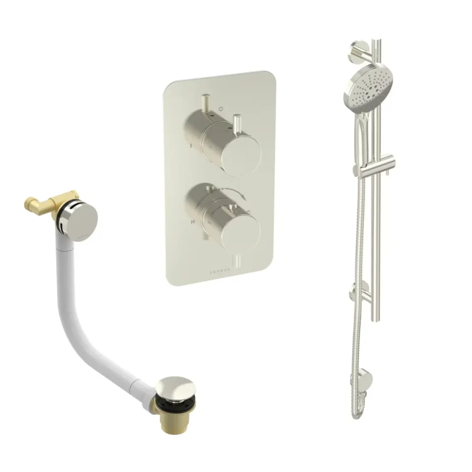 Saneux Cos 2 Way Shower Kit - W/ 3 Function Handset & Slider Rail & Bath Filler - Brushed Nickel product image - Image 1