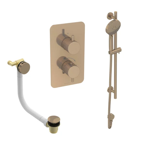 Saneux Cos 2 Way Shower Kit - W/ 3 Function Handset & Slider Rail & Bath Filler - Brushed Bronze