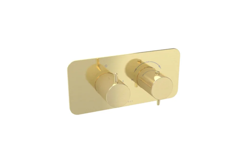 Saneux Eden 2 Way Thermostatic Shower Valve Kit In Landscape - Brushed Brass detail view - Image 3
