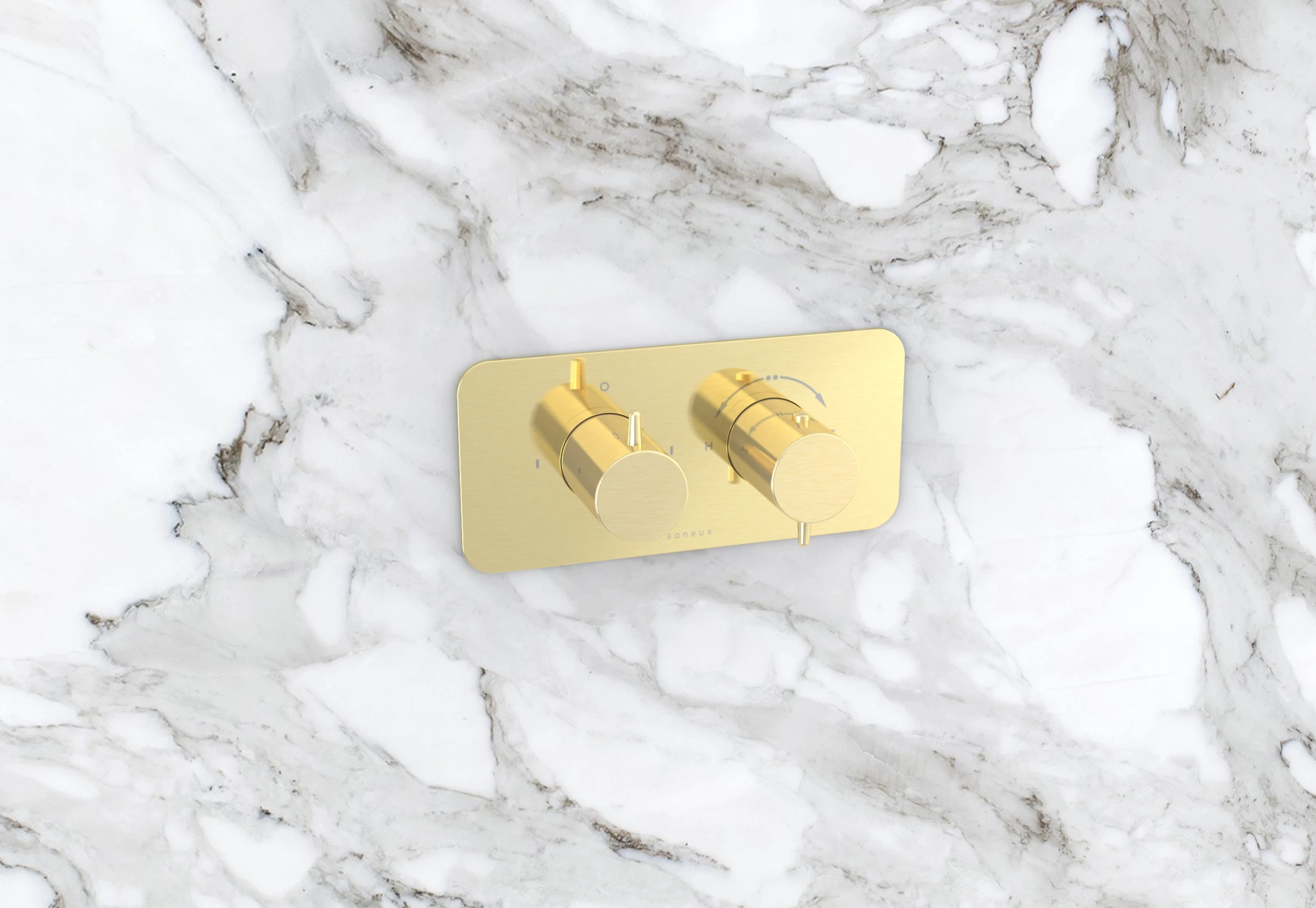 Saneux Eden 2 Way Thermostatic Shower Valve Kit In Landscape - Brushed Brass