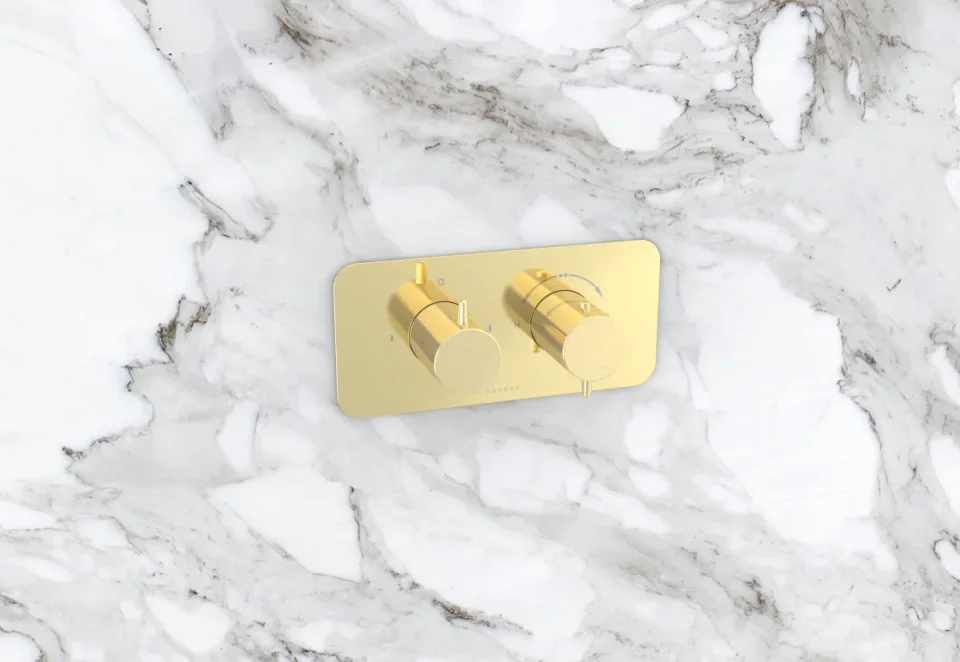 Saneux Eden 2 Way Thermostatic Shower Valve Kit In Landscape - Brushed Brass product image - Image 1