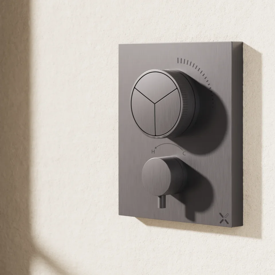 Crosswater Mpro Crossbox Push 3 Outlet Trim Slate detail view - Image 4