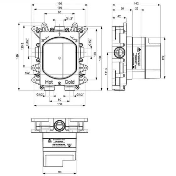 Crosswater Push Shower Set 2 Brushed Brass 200mm detail view - Image 2