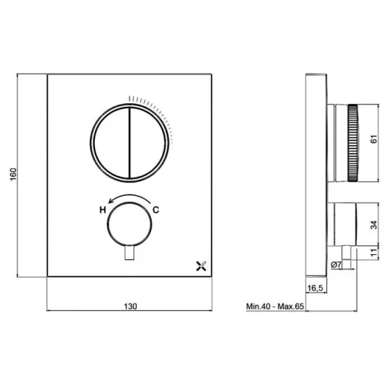 Crosswater Push Shower Set 2 Brushed Brass 200mm detail view - Image 3