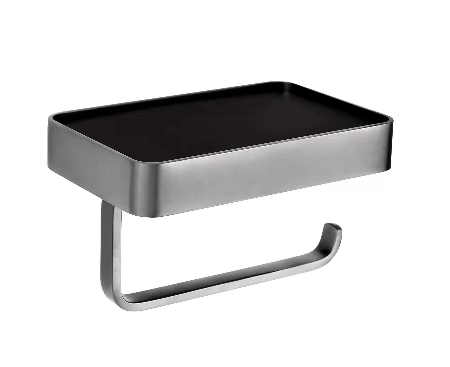 Just Taps Vos Toilet Roll Holder With Mobile Phone Shelf Brushed Black