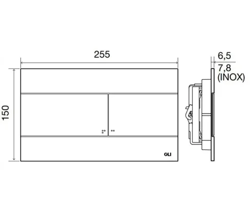 Oli Slim Mechanical Dual Flush Plate INOX Brushed Stainless Steel TD technical drawing - Image 2