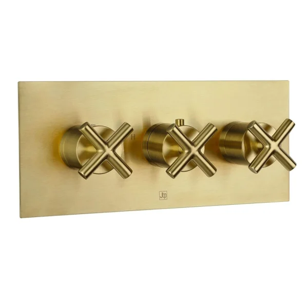 Just Taps Solex Thermostatic Concealed 3 Outlet Shower Valve Horizontal Brushed Brass