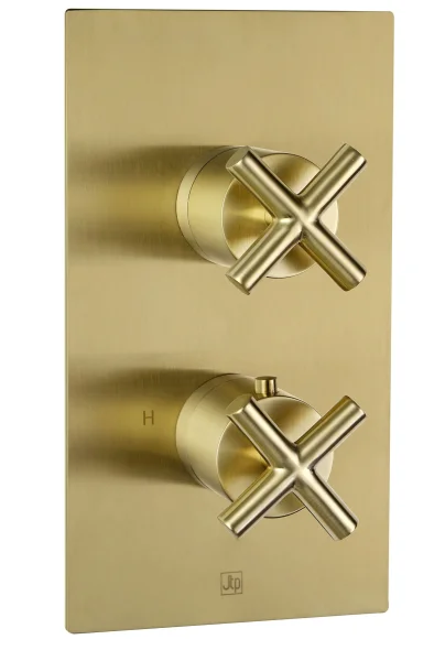 Just Taps Solex Thermostatic Concealed 2 Outlet Shower Valve Vertical Brushed Brass