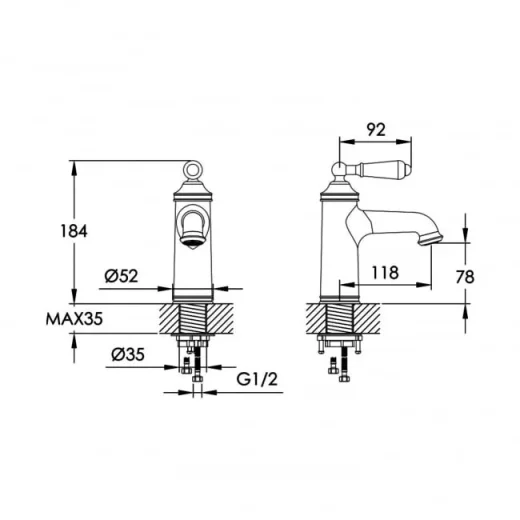 Just Taps Grosvenor Lever Basin Mixer Nickel Nickel detail view - Image 2