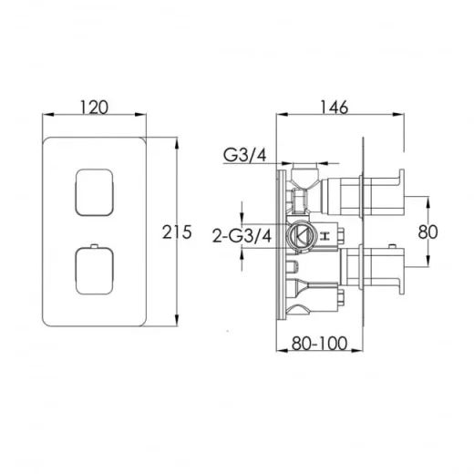 Just Taps Axel Thermo Concealed 1 Outlet Shower Valve Matt White Handle Chrome detail view - Image 2