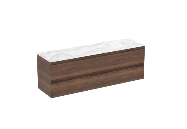 Saneux Uni 160cm Kit - 2 X 80cm 2 Drawer Wall Mounted Unit & 160cm Countertop - English Oak