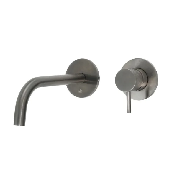 Just Taps Vos Single Lever Wall Mounted Basin Mixer Brushed Black Slim Spout With Designer Handle