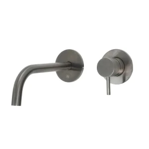 Just Taps Vos Single Lever Wall Mounted Basin Mixer Brushed Black Slim Spout With Designer Handle