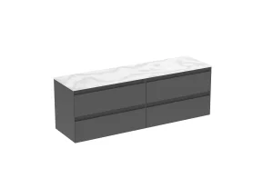 Saneux Uni 160cm Kit - 2 X 80cm 2 Drawer Wall Mounted Unit & 160cm Countertop - Matte Anthracite