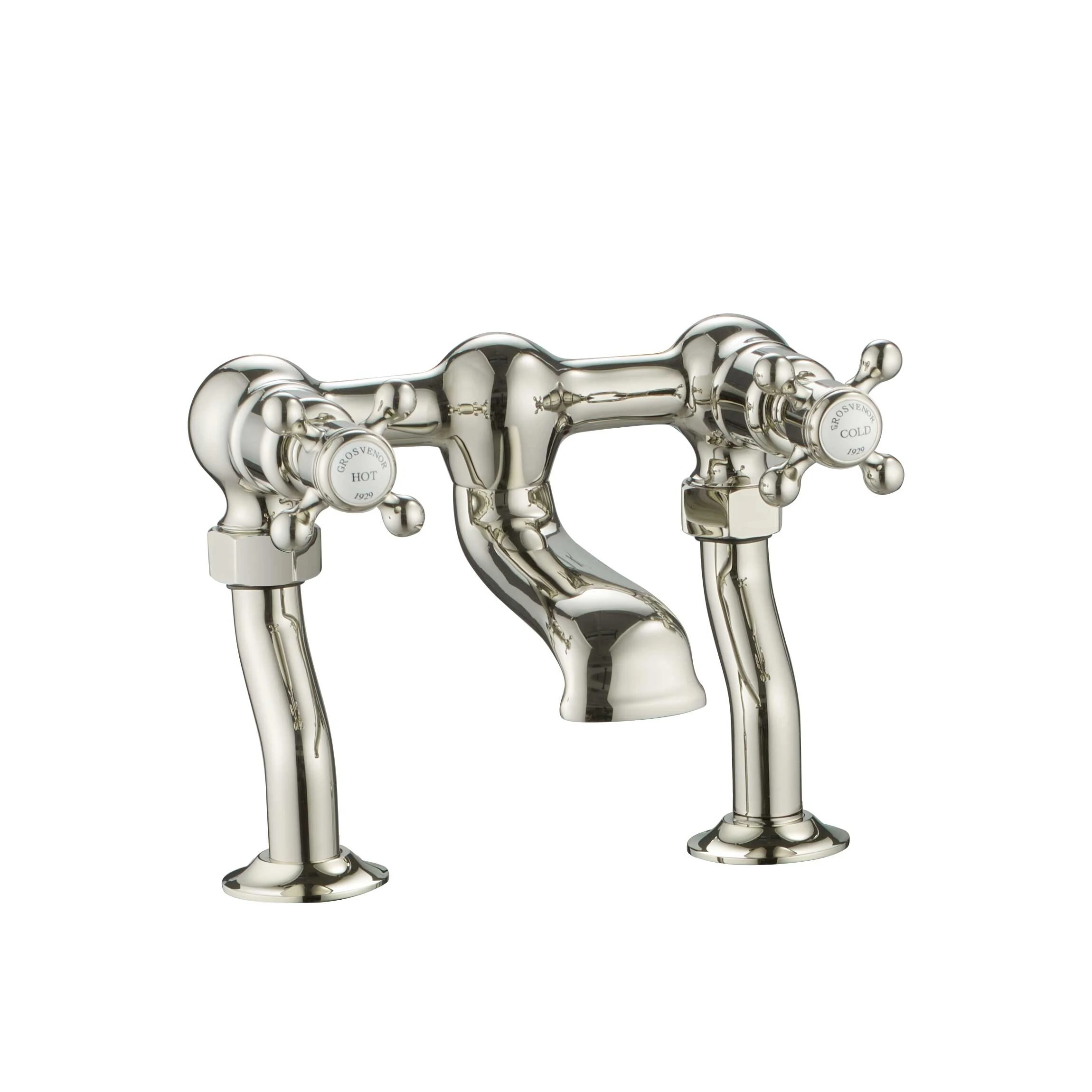 Just Taps Grosvenor Cross Deck Mounted Bath Filler Nickel