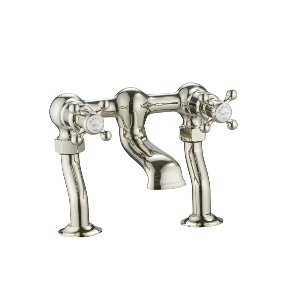 Just Taps Grosvenor Cross Deck Mounted Bath Filler Nickel product image - Image 1