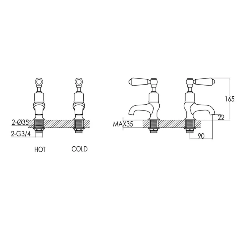 Just Taps Grosvenor Lever Bath Taps Chrome detail view - Image 2