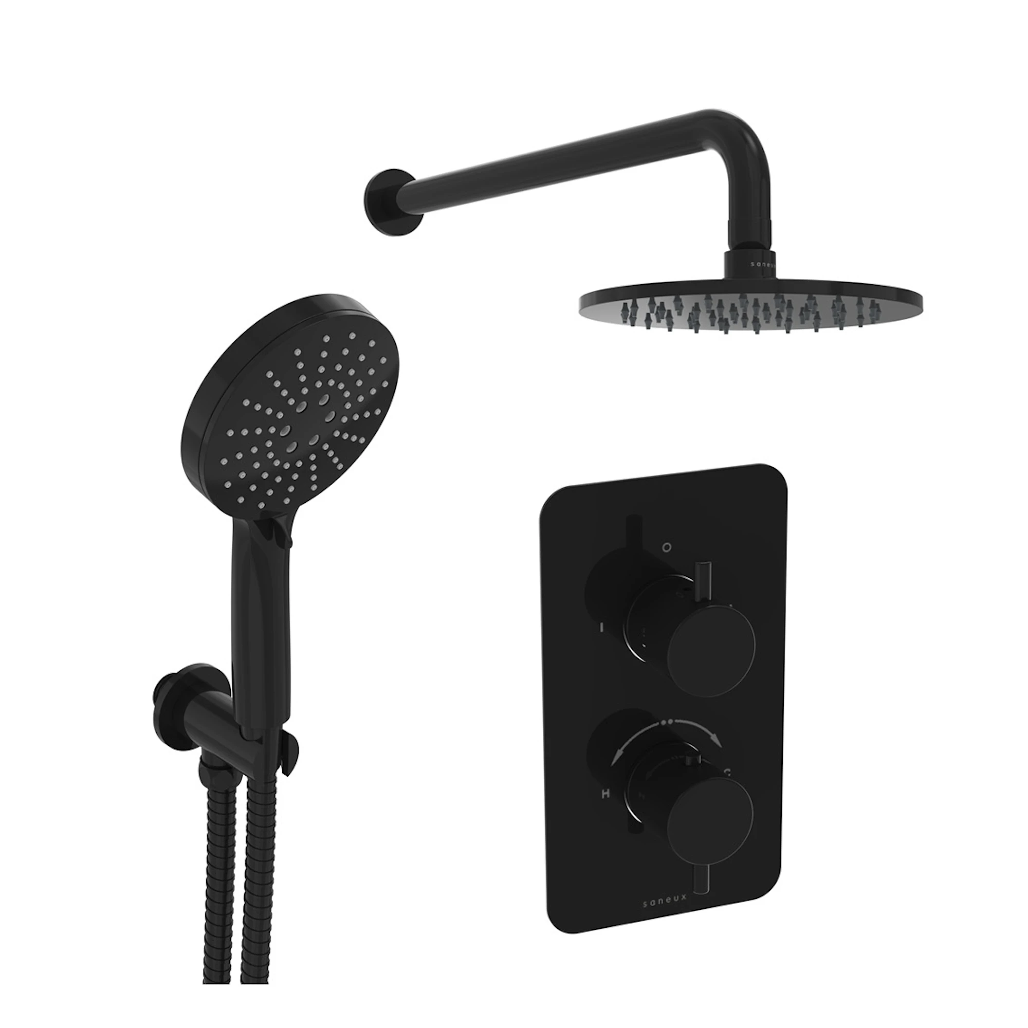 Saneux Cos 2 Way Shower Kit - W/ 3 Function Handset & Shower Head - Satin Black