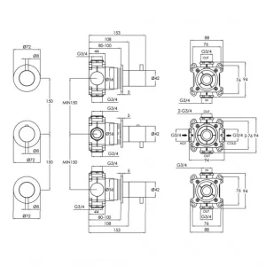 Just Taps Vos Modular 3 Handle 2 Outlet Thermostatic Shower Valve Chrome