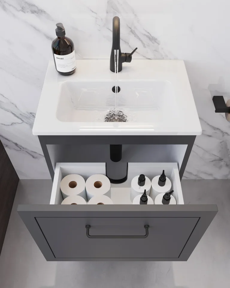 Saneux Kingsbury 50cm 1 Drawer Floor Standing Unit - Matte Anthracite detail view - Image 3