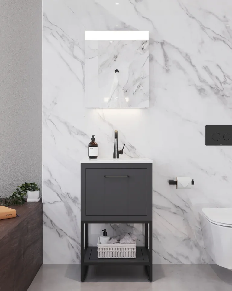 Saneux Kingsbury 50cm 1 Drawer Floor Standing Unit - Matte Anthracite detail view - Image 4
