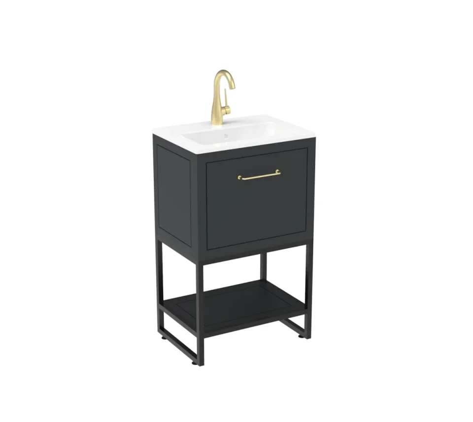 Saneux Kingsbury 50cm 1 Drawer Floor Standing Unit - Matte Anthracite detail view - Image 5