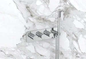 Saneux Eden 3 Way Thermostatic Shower Valve Kit In Landscape With Handspray - Brushed Nickel