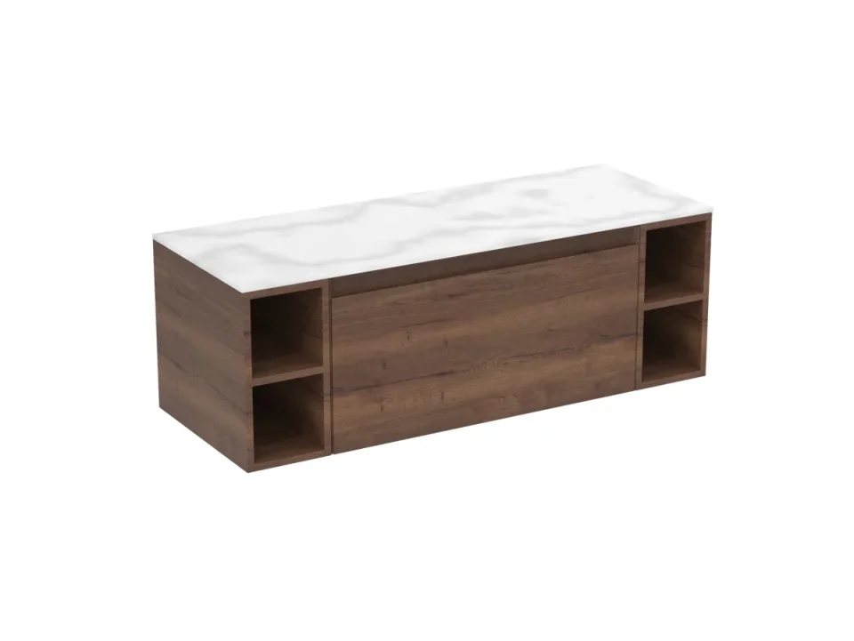 Saneux Uni 120cm Kit - 80cm 1 Drawer Wall Mounted Unit, 2 X 20cm Spacers & 120cm Countertop - English Oak product image - Image 1