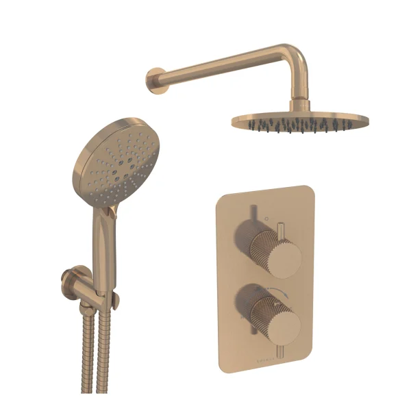 Saneux Cos 2 Way Shower Kit - W/ 3 Function Handset & Shower Head - Knurled - Brushed Bronze
