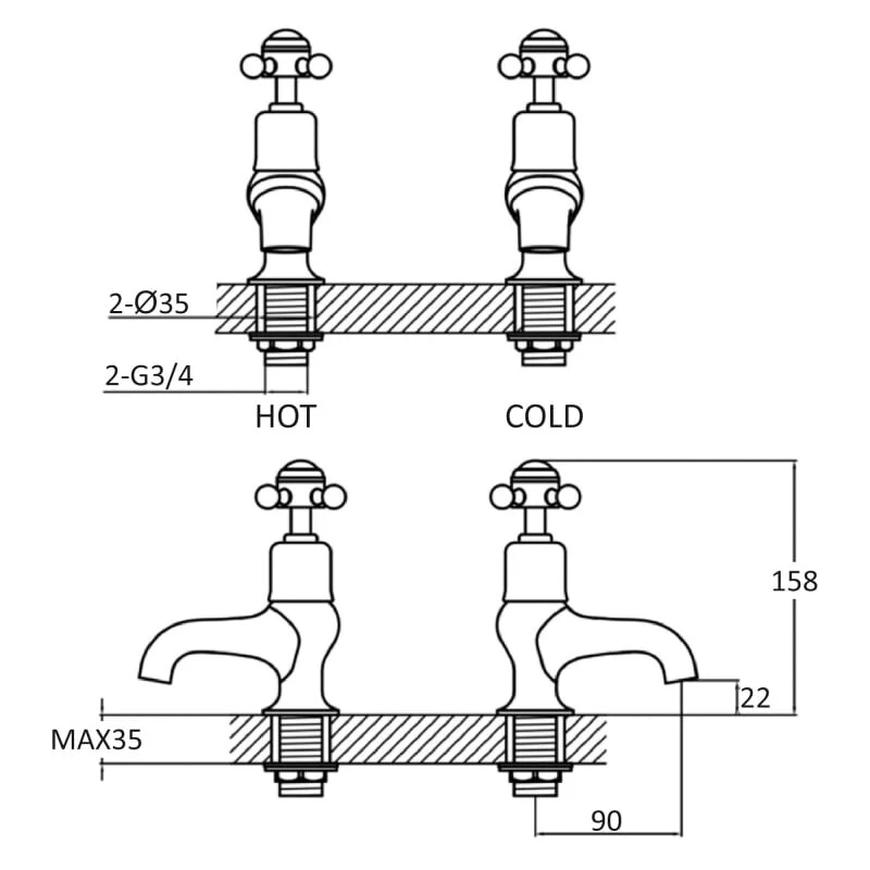 Just Taps Grosvenor Cross Bath Taps Chrome