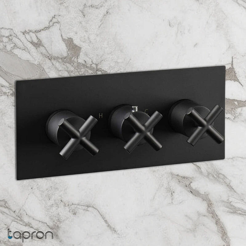 Just Taps Solex Concealed 2 Option 3 Handle Vertical Valve Matt Black