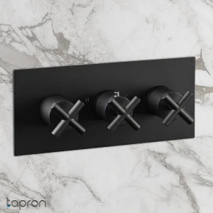 Just Taps Solex Concealed 2 Option 3 Handle Vertical Valve Matt Black