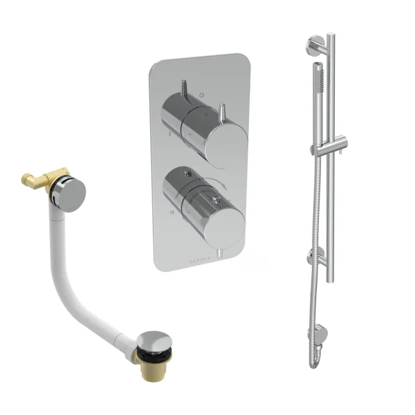 Saneux Eden 2 Way Shower Kit - W/ Slim Handset & Slider Rail & Bath Filler - Brushed Nickel