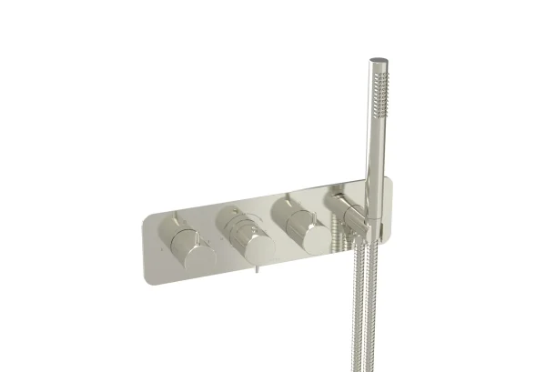 Saneux Eden 3 Way Handles & Plate Finish Kit In Landscape With Outlet Elbow (for Ed021l.h.bn) - Brushed Nickel (pvd)