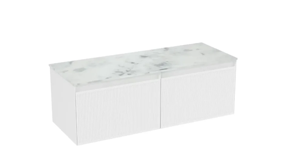 Saneux Monument 120cm Kit - 2 X 60cm 1 Drawer Wall Mounted Unit & 120cm Countertop - Matte White product image - Image 1
