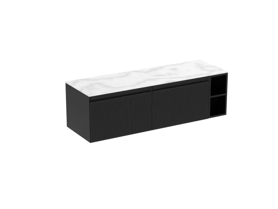 Saneux Monument 140cm Kit - 2 X 60cm 1 Drawer Wall Mounted Unit, 20cm Spacer & 140cm Countertop - Matte Black detail view - Image 2