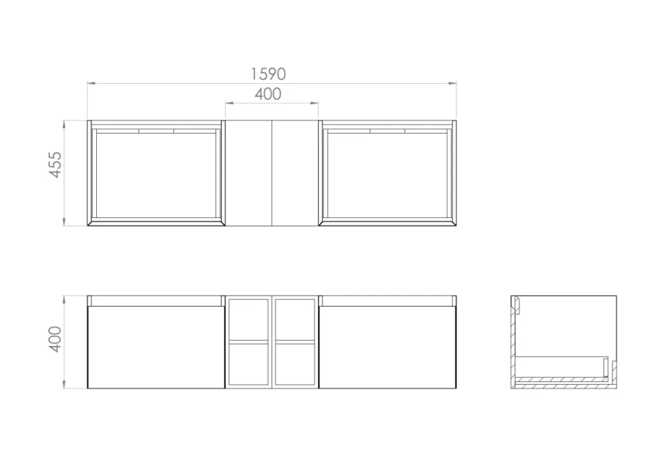 Saneux Uni 160cm Kit - 2 X 60cm 1 Drawer Wall Mounted Unit, 2 X 20cm Spacers & 160cm Countertop - English Oak detail view - Image 2