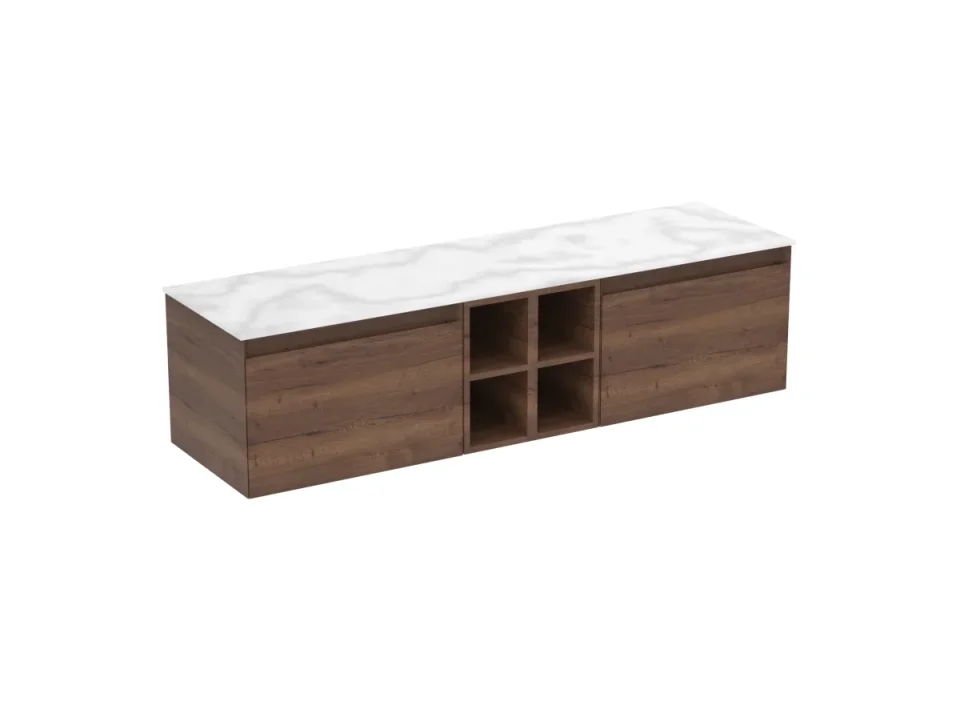 Saneux Uni 160cm Kit - 2 X 60cm 1 Drawer Wall Mounted Unit, 2 X 20cm Spacers & 160cm Countertop - English Oak product image - Image 1