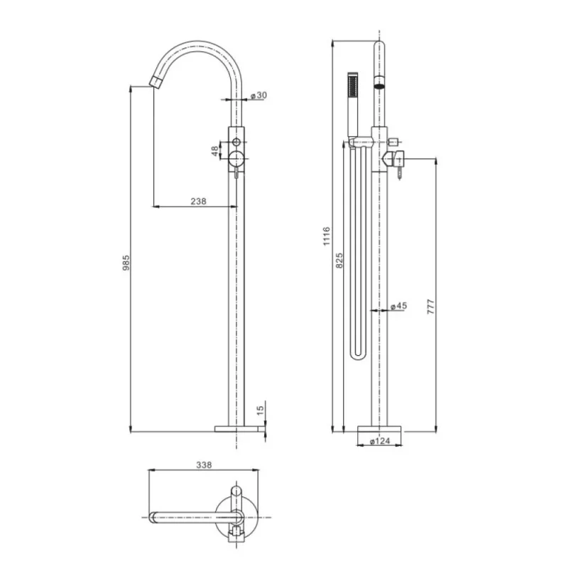 Crosswater MPRO Bath Shower Mixer Slate detail view - Image 2